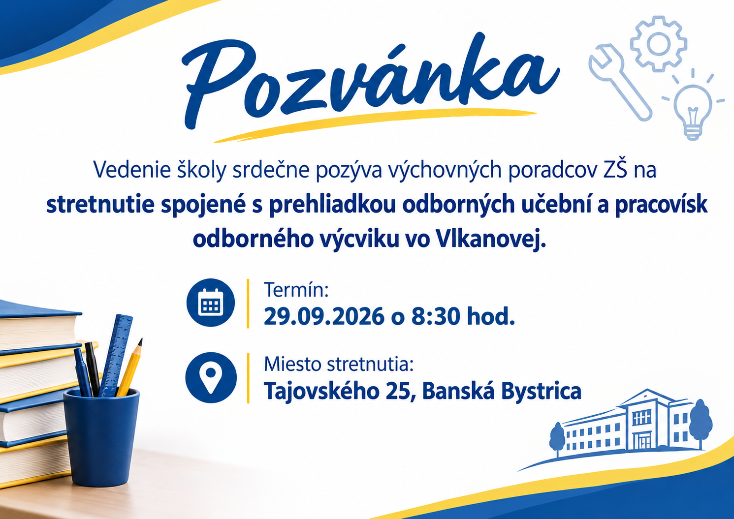 Pozvánka na stretnutie výchovných poradcov ZŠ – 29. 9. 2026